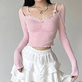 Lacy V-Neck Fitted Top with Sweet Stitching clothing - Tophatter Daily Deals