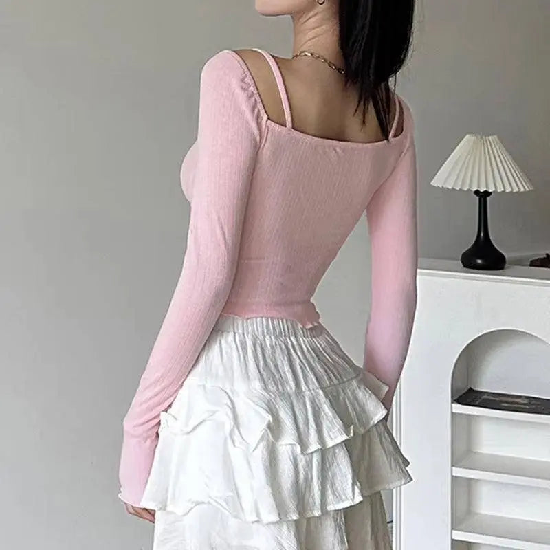 Lacy V-Neck Fitted Top with Sweet Stitching clothing - Tophatter Daily Deals