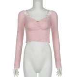 Lacy V-Neck Fitted Top with Sweet Stitching clothing - Tophatter Daily Deals