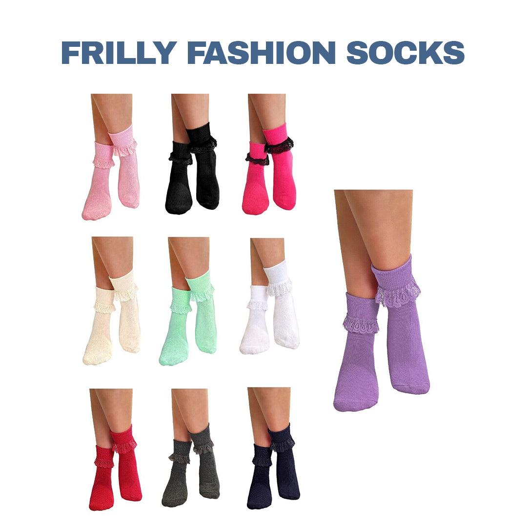 Lace Socks for Heels - Ladies Frilly Ankle Lace Socks Cute Crew Length Girls School Fashion Apparel & Accessories - Tophatter Daily Deals