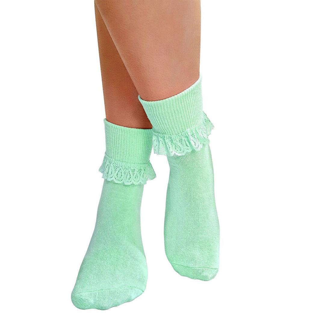 Lace Socks for Heels - Ladies Frilly Ankle Lace Socks Cute Crew Length Girls School Fashion Green Apparel & Accessories - Tophatter Daily Deals