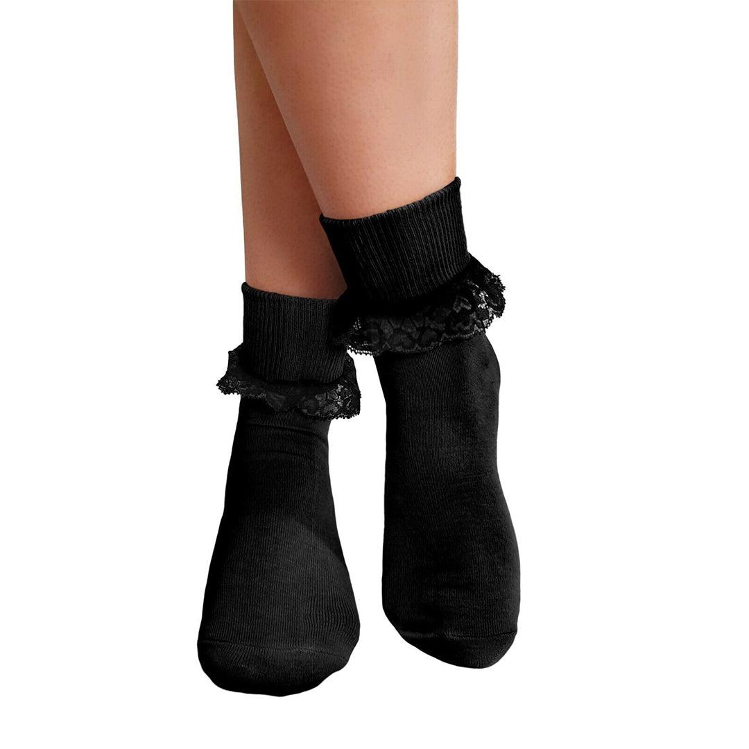 Lace Socks for Heels - Ladies Frilly Ankle Lace Socks Cute Crew Length Girls School Fashion Black Apparel & Accessories - Tophatter Daily Deals