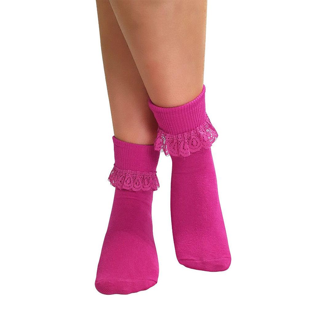 Lace Socks for Heels - Ladies Frilly Ankle Lace Socks Cute Crew Length Girls School Fashion Pink Apparel & Accessories - Tophatter Daily Deals