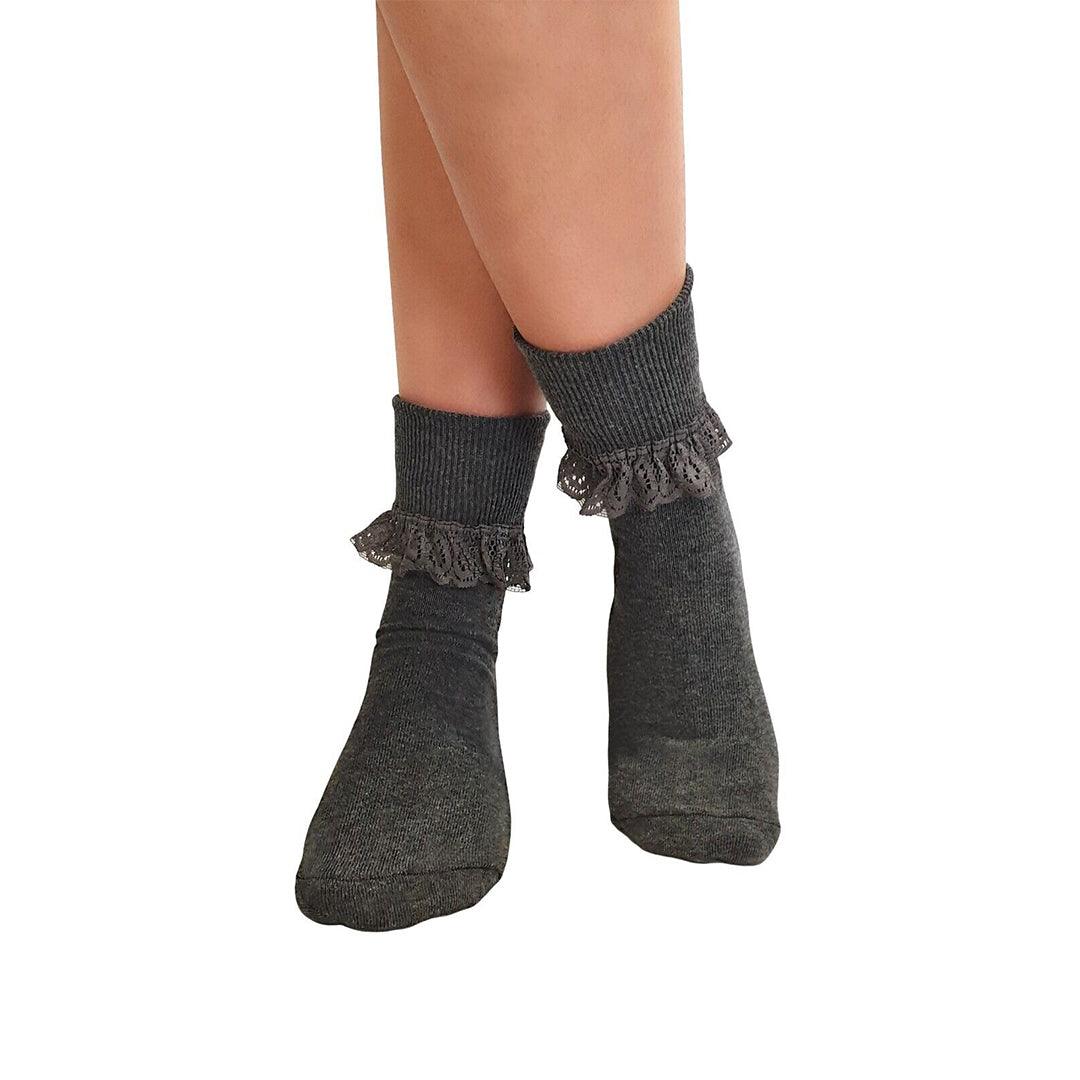 Lace Socks for Heels - Ladies Frilly Ankle Lace Socks Cute Crew Length Girls School Fashion Grey Apparel & Accessories - Tophatter Daily Deals