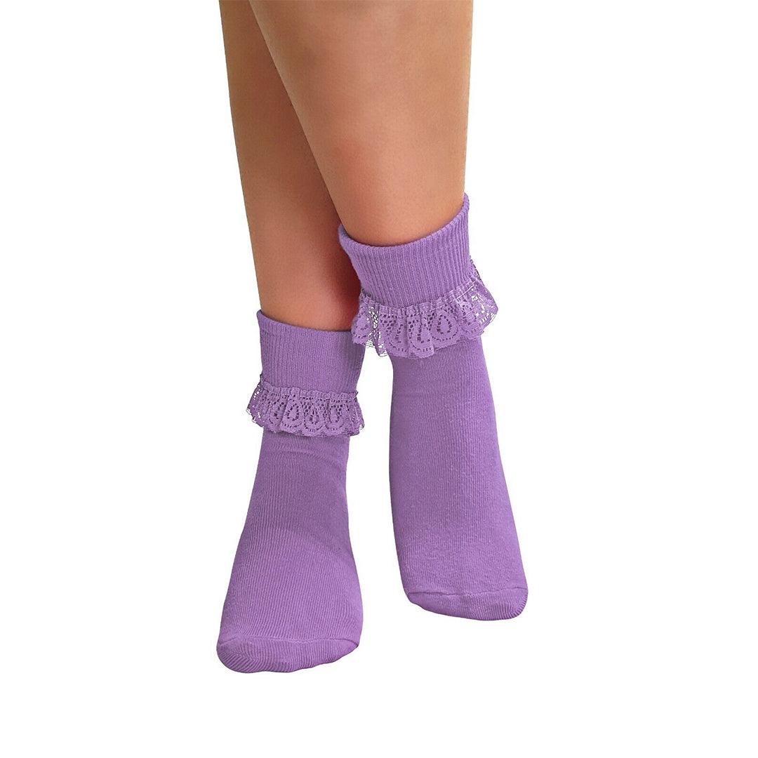 Lace Socks for Heels - Ladies Frilly Ankle Lace Socks Cute Crew Length Girls School Fashion Purple Apparel & Accessories - Tophatter Daily Deals