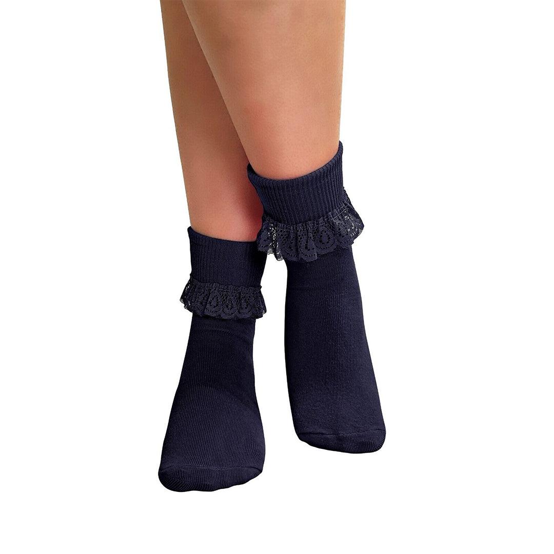 Lace Socks for Heels - Ladies Frilly Ankle Lace Socks Cute Crew Length Girls School Fashion Navy Apparel & Accessories - Tophatter Daily Deals