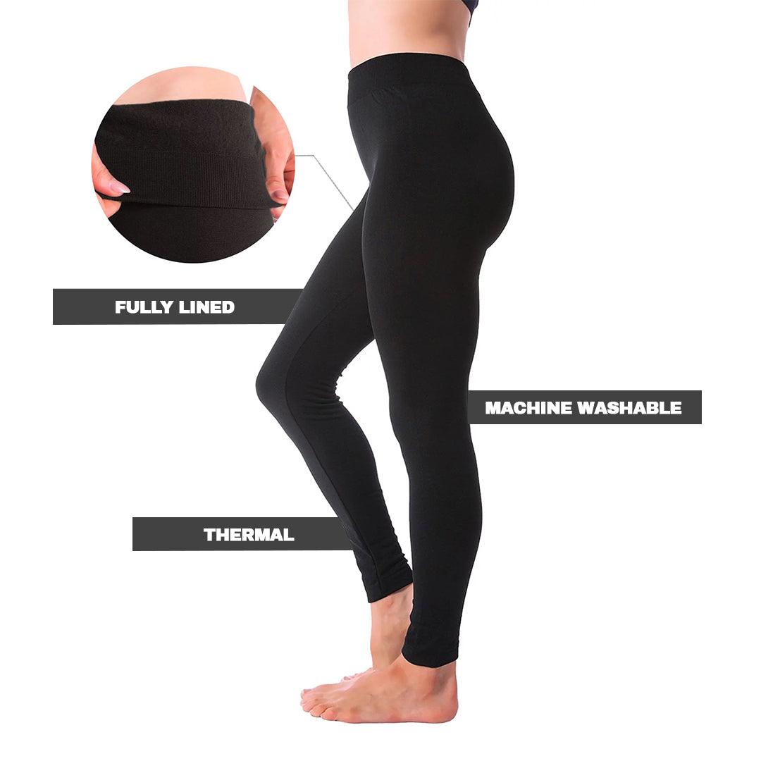 Best Fleece Lined Leggings UK - 4.9 TOG Black Tummy Control Thick Pants Women's Thermal Fleece Leggings 2XL 3 Pairs Clothing - Tophatter Daily Deals