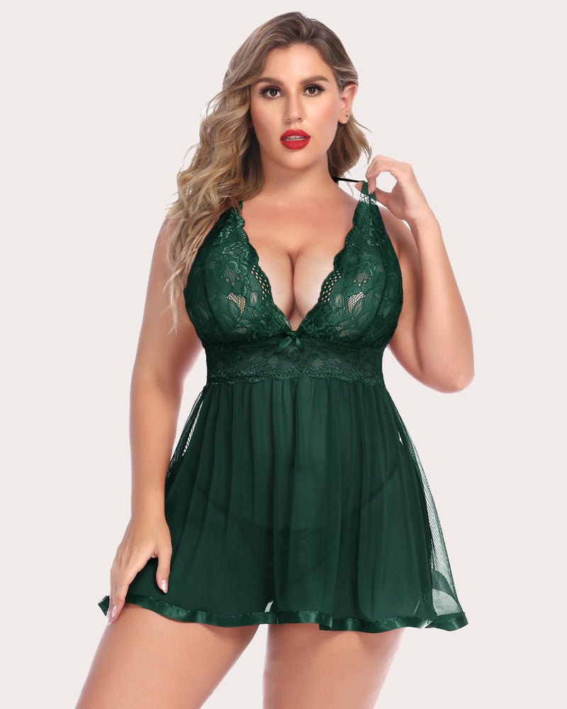 Plus Size Babydoll Lingerie Dark Green Lingerie Sets-Plus size - Tophatter Daily Deals