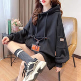 Large Size 200 Pounds Medium Long Hooded Sweatshirt Women's Thin 2025 New Spring Korean Version Loose Top Jacket Ins Trend - Tophatter Daily Deals