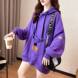 Large Size 200 Pounds Medium Long Hooded Sweatshirt Women's Thin 2025 New Spring Korean Version Loose Top Jacket Ins Trend - Tophatter Daily Deals