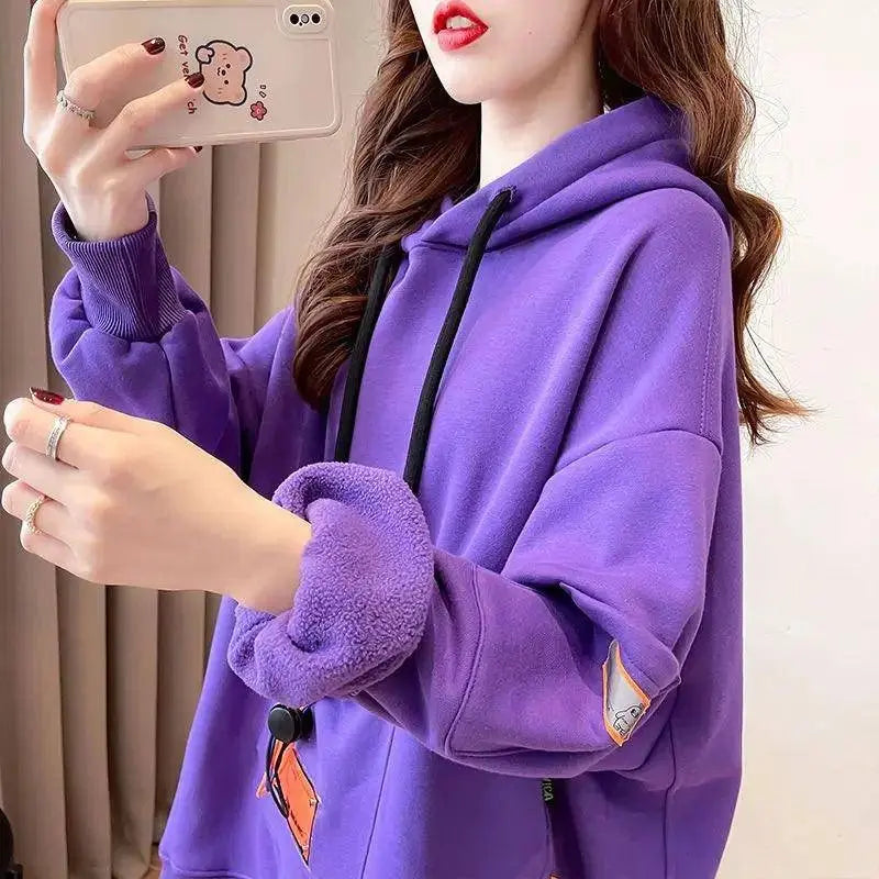 Large Size 200 Pounds Medium Long Hooded Sweatshirt Women's Thin 2025 New Spring Korean Version Loose Top Jacket Ins Trend - Tophatter Daily Deals