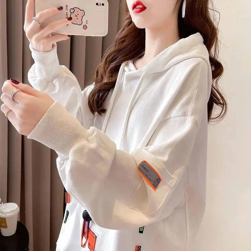 Large Size 200 Pounds Medium Long Hooded Sweatshirt Women's Thin 2025 New Spring Korean Version Loose Top Jacket Ins Trend - Tophatter Daily Deals