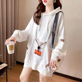 Large Size 200 Pounds Medium Long Hooded Sweatshirt Women's Thin 2025 New Spring Korean Version Loose Top Jacket Ins Trend - Tophatter Daily Deals