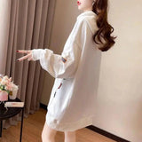 Large Size 200 Pounds Medium Long Hooded Sweatshirt Women's Thin 2025 New Spring Korean Version Loose Top Jacket Ins Trend - Tophatter Daily Deals