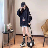 Large Size 200 Pounds Medium Long Hooded Sweatshirt Women's Thin 2025 New Spring Korean Version Loose Top Jacket Ins Trend - Tophatter Daily Deals