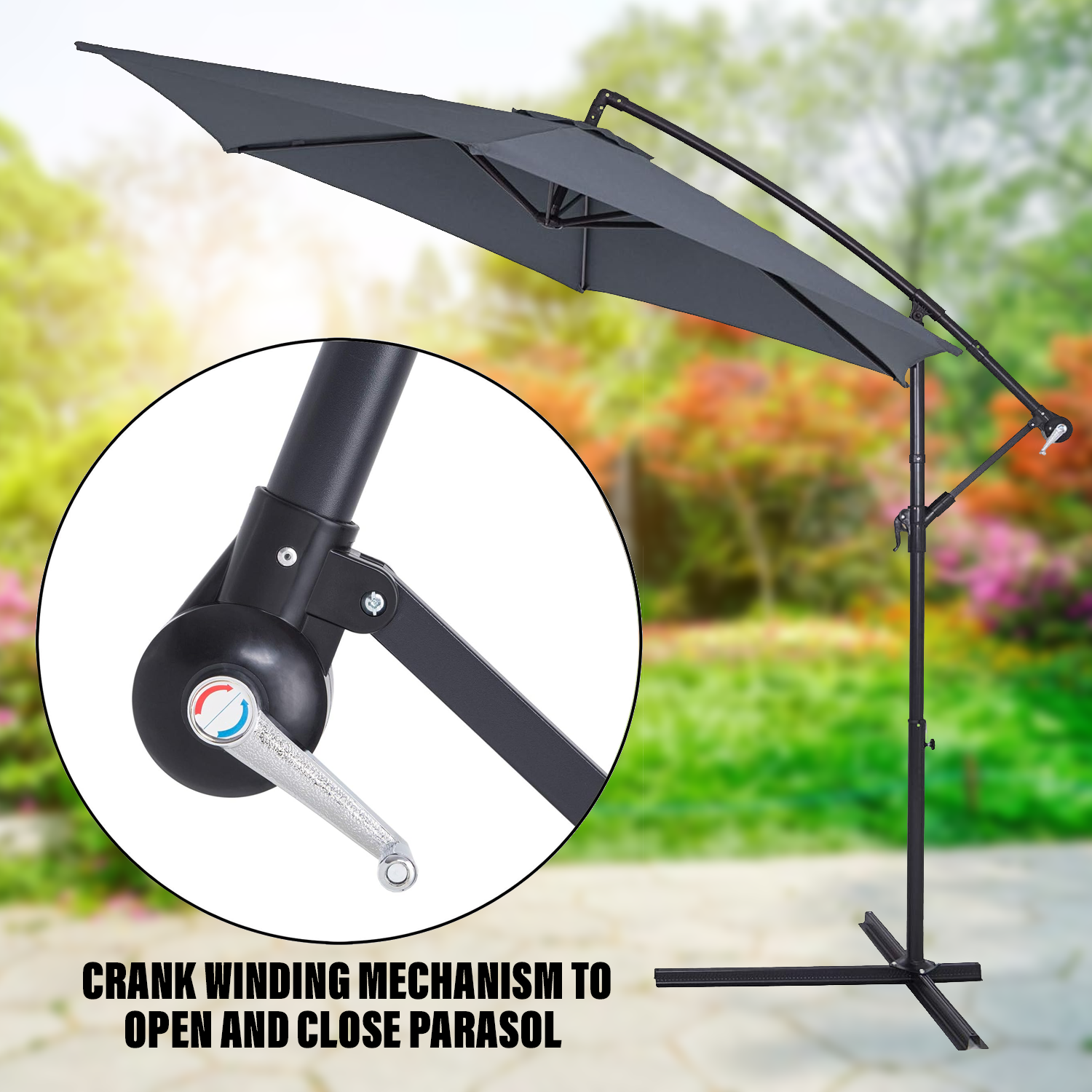 Garden Umbrella with Stand – 3M Banana Parasol Sun Shade Patio Hanging Umbrella Garden Cantilever Garden umbrella with stand - Tophatter Daily Deals