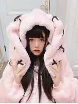 Lautaro Autumn Oversized Sweet Cute Soft Purple Black Faux Fur Coat Women with Bunny Ears Kawaii Loose Fluffy Jacket Hoodie 2025 - Tophatter Daily Deals