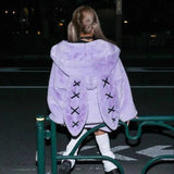 Lautaro Autumn Oversized Sweet Cute Soft Purple Black Faux Fur Coat Women with Bunny Ears Kawaii Loose Fluffy Jacket Hoodie 2025 - Tophatter Daily Deals