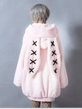 Lautaro Autumn Oversized Sweet Cute Soft Purple Black Faux Fur Coat Women with Bunny Ears Kawaii Loose Fluffy Jacket Hoodie 2025 - Tophatter Daily Deals
