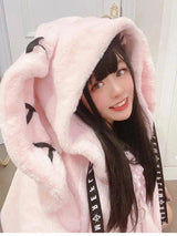 Lautaro Autumn Oversized Sweet Cute Soft Purple Black Faux Fur Coat Women with Bunny Ears Kawaii Loose Fluffy Jacket Hoodie 2025 - Tophatter Daily Deals