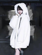Lautaro Autumn Oversized Sweet Cute Soft Purple Black Faux Fur Coat Women with Bunny Ears Kawaii Loose Fluffy Jacket Hoodie 2025 - Tophatter Daily Deals