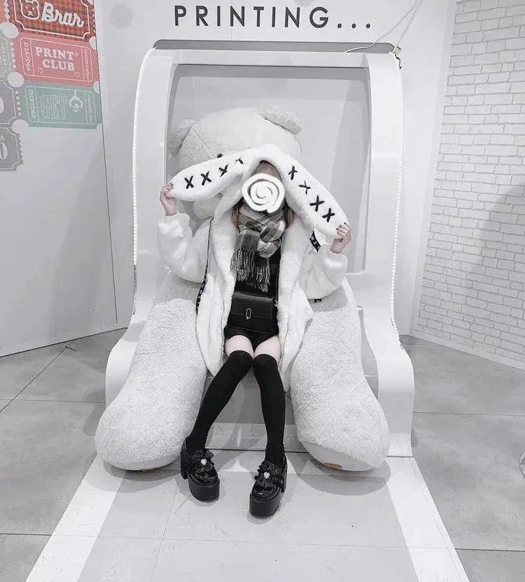 Lautaro Autumn Oversized Sweet Cute Soft Purple Black Faux Fur Coat Women with Bunny Ears Kawaii Loose Fluffy Jacket Hoodie 2025 - Tophatter Daily Deals