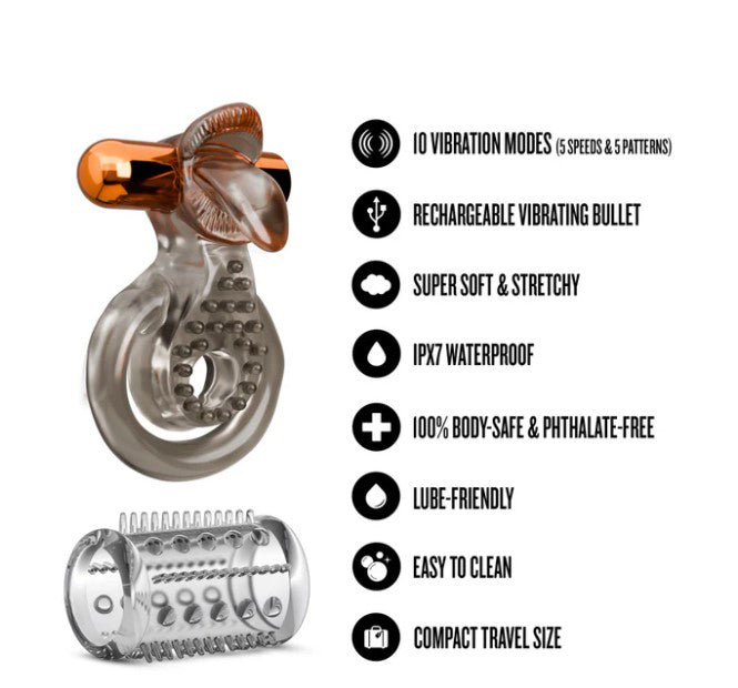 Stay Hard Vibrating Cock Ring Set with Textured Sleeve – Stamina Enhancer > Cock Ring > Vibrating - Tophatter Daily Deals