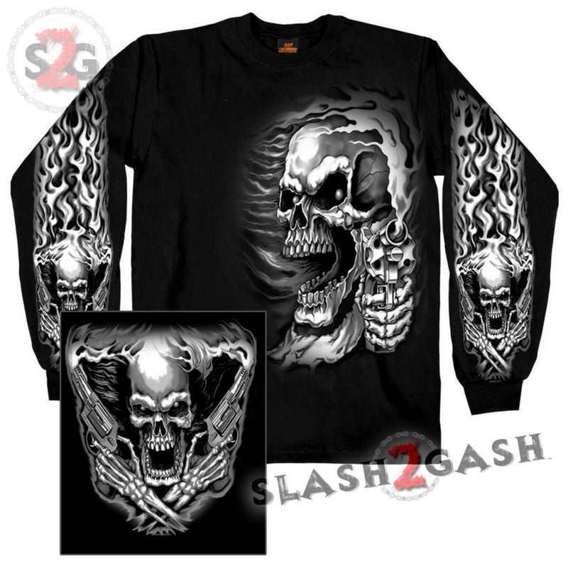 Hot Leathers Assassin Double Sided Long Sleeve TShirt Skull & Guns Mens Long Sleeve - Tophatter Daily Deals