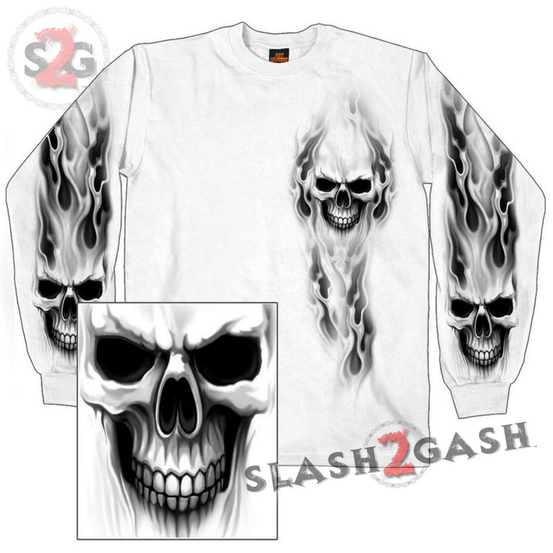 Hot Leathers Ghost Skull White Long Sleeve Shirt Bob's Favorite Logo Mens Long Sleeve - Tophatter Daily Deals