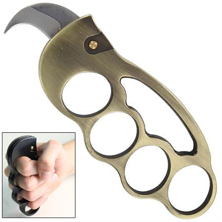 Fighter Knuckles with Automatic Karambit Knife Bronze Paperweight Knife-Auto - Tophatter Daily Deals