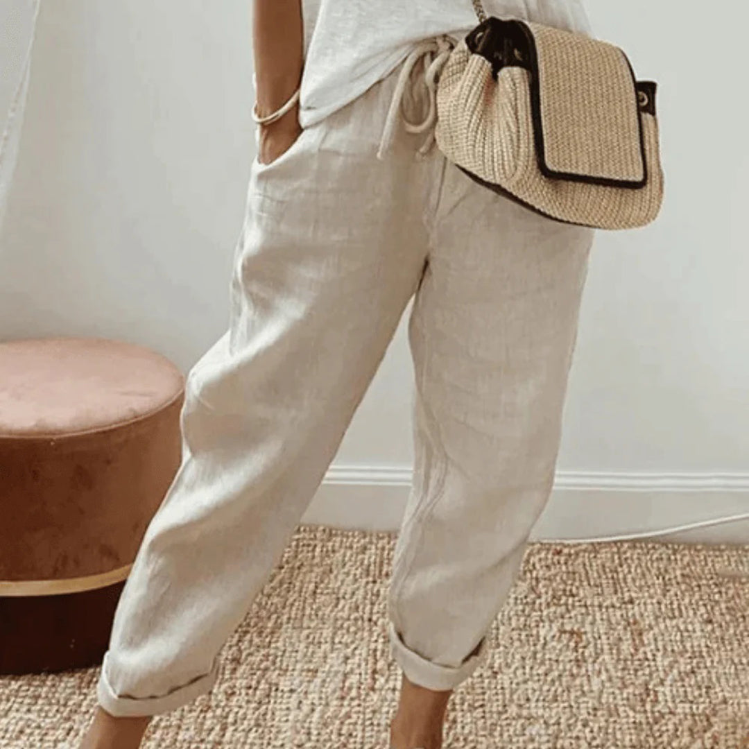 Lightweight women’s casual pants – relaxed fit, cotton and linen blend, for everyday wear Beige Casual pants - Tophatter Daily Deals