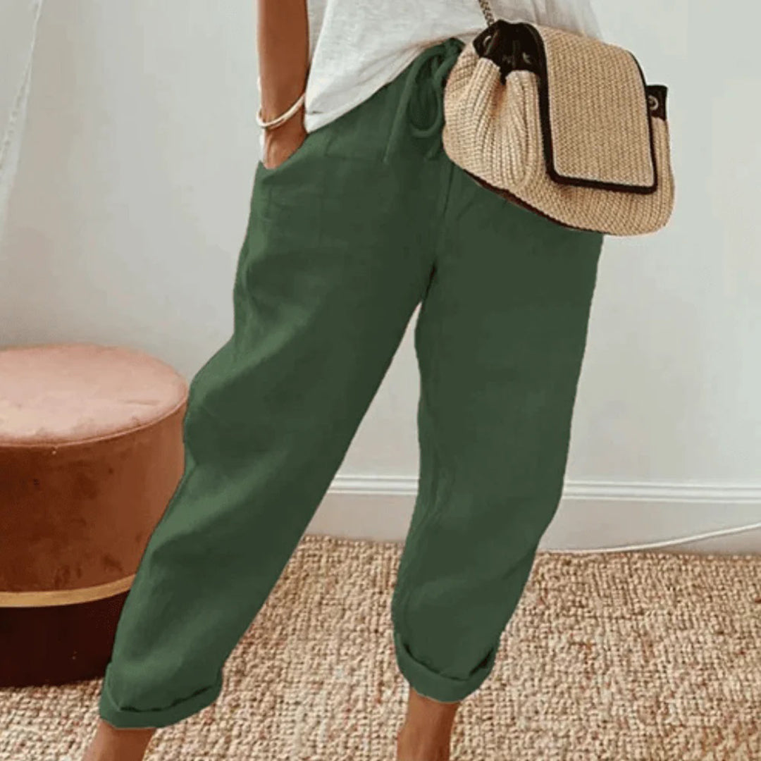Lightweight women’s casual pants – relaxed fit, cotton and linen blend, for everyday wear Green Casual pants - Tophatter Daily Deals