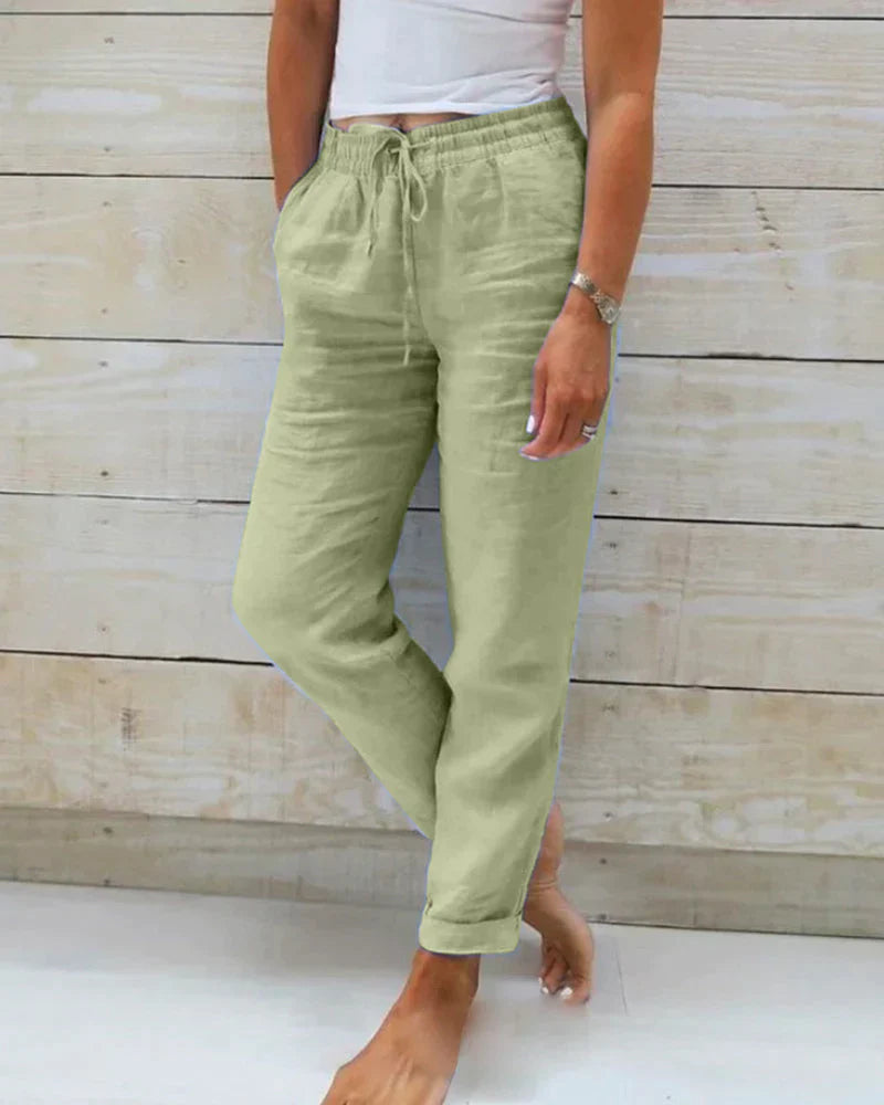 Breathable women’s linen pants – modern cut, lightweight, for office and casual wear Green Women's trousers - Tophatter Daily Deals
