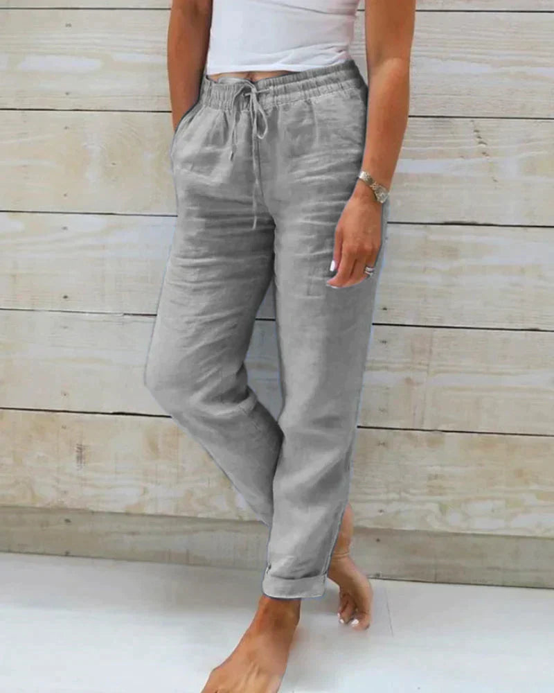 Breathable women’s linen pants – modern cut, lightweight, for office and casual wear Gray Women's trousers - Tophatter Daily Deals