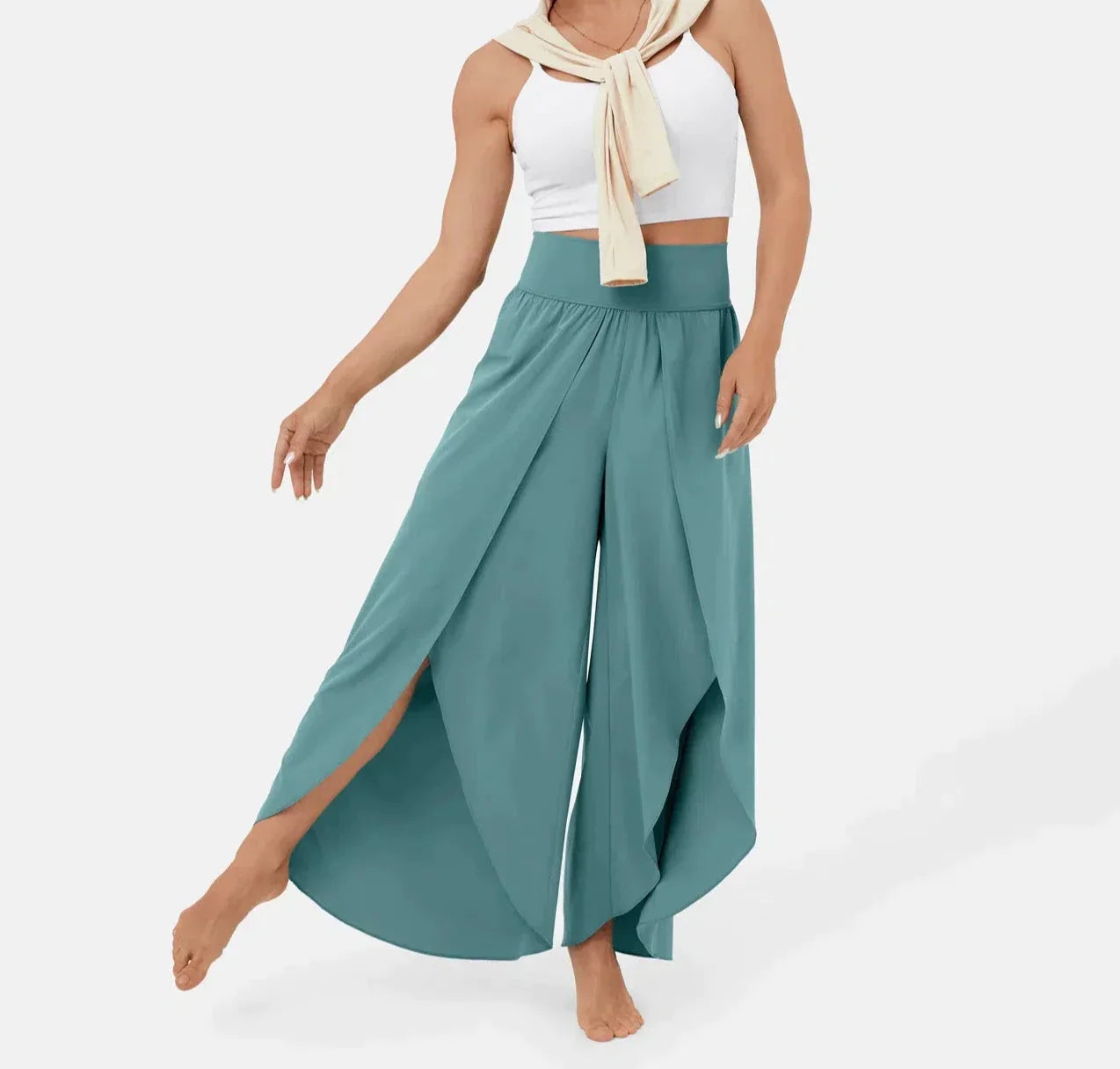 Breathable women's wide-leg pants – flowy silhouette, lightweight material, for summer Blue Pants - Tophatter Daily Deals