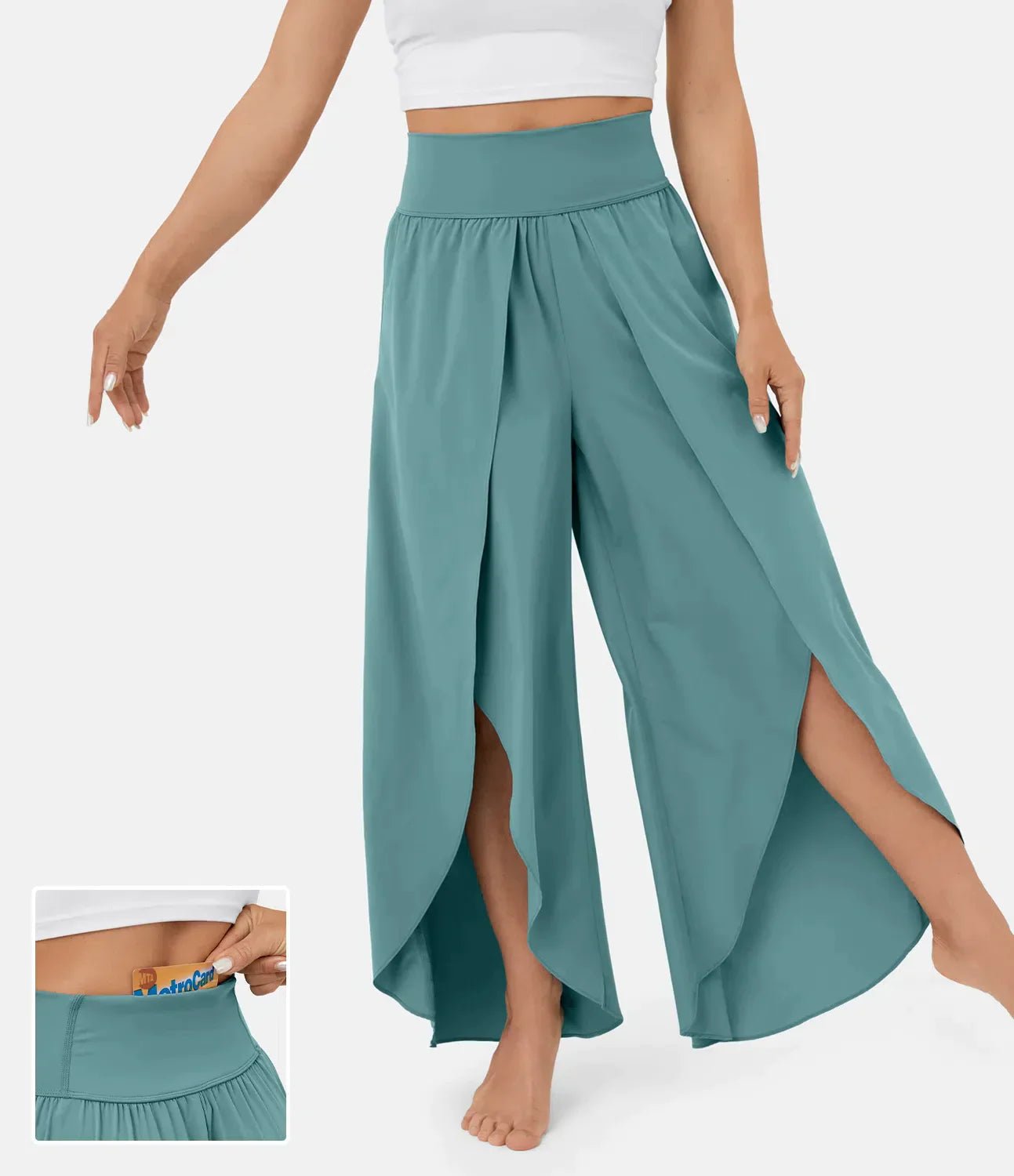 Breathable women's wide-leg pants – flowy silhouette, lightweight material, for summer Pants - Tophatter Daily Deals