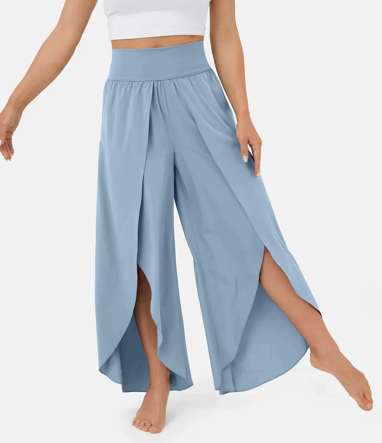 Breathable women's wide-leg pants – flowy silhouette, lightweight material, for summer Light blue Pants - Tophatter Daily Deals