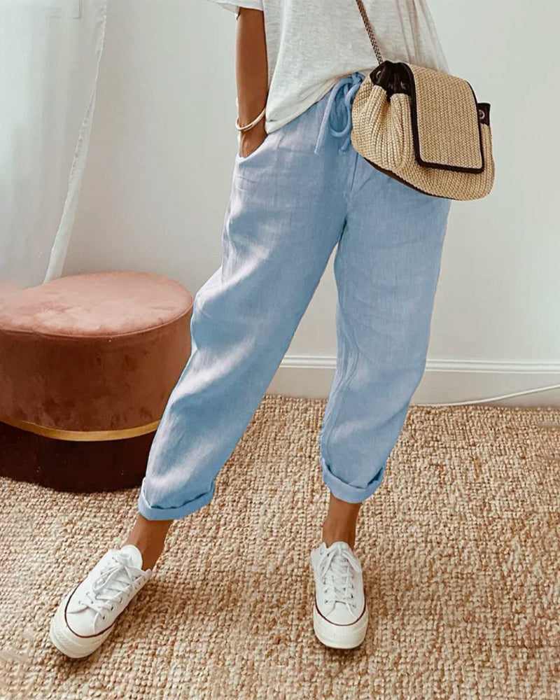 Lightweight women’s linen trousers – casual fit, breathable fabric, for everyday wear Women's trousers - Tophatter Daily Deals