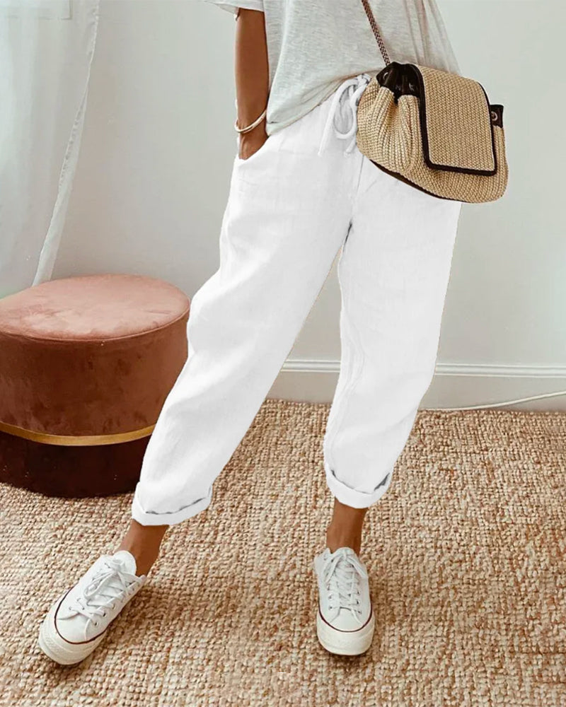 Lightweight women’s linen trousers – casual fit, breathable fabric, for everyday wear Women's trousers - Tophatter Daily Deals