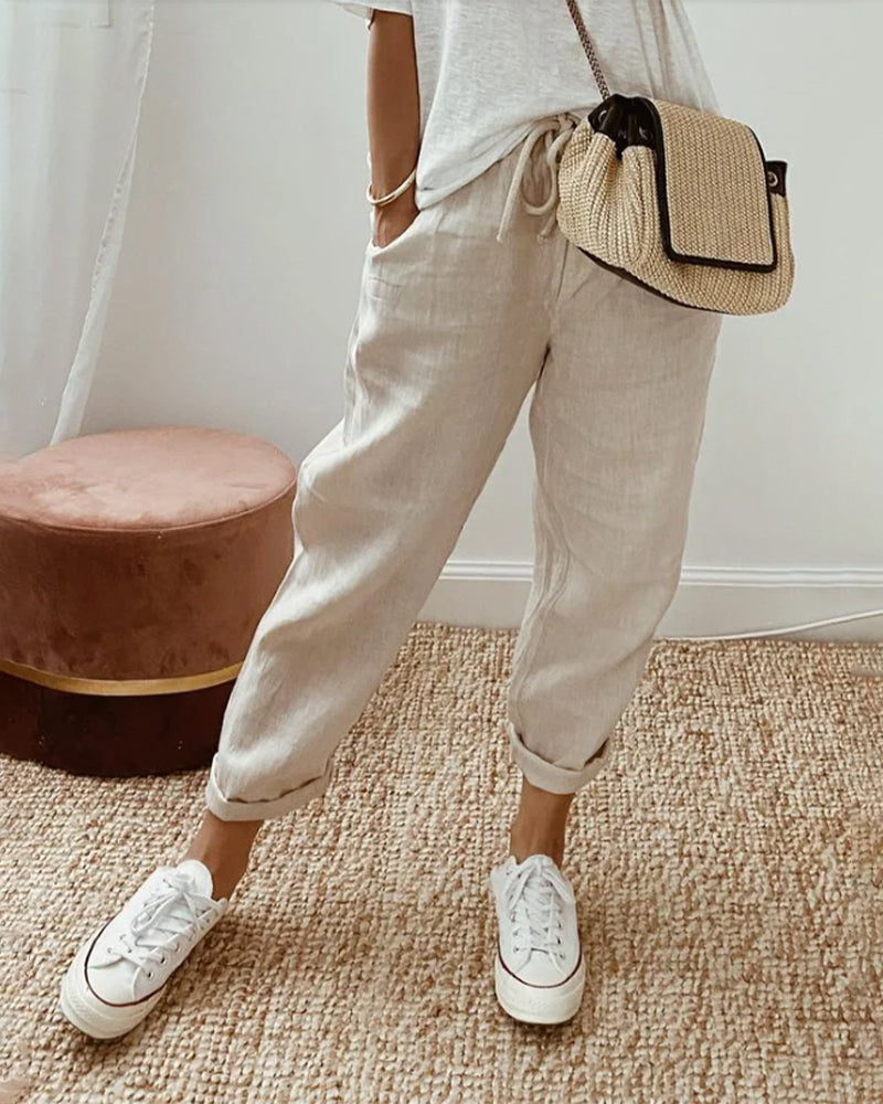 Lightweight women’s linen trousers – casual fit, breathable fabric, for everyday wear Women's trousers - Tophatter Daily Deals