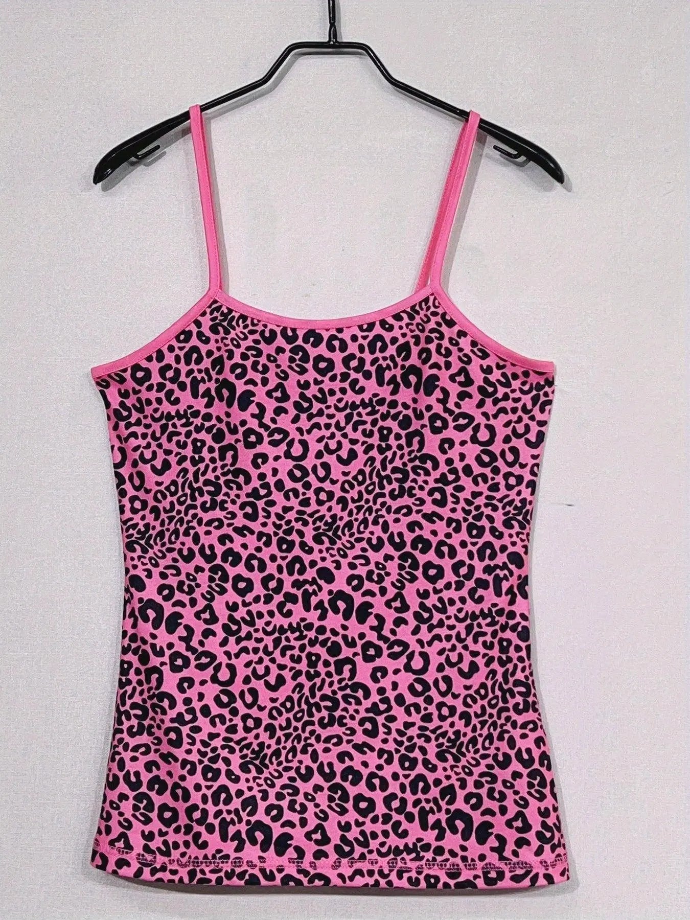Leopard Print Cami Top, Casual Crew Neck Sleeveless Slim Spaghetti Strap Top For Spring & Summer, Women's Clothing - Tophatter Daily Deals