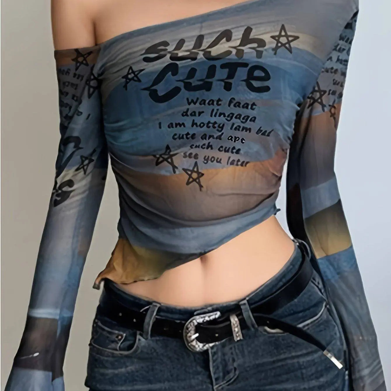 Letter Print Irregular Hem T-Shirt, Y2K Long Sleeve T-Shirt For Spring & Fall, Women's Clothing Multicolor - Tophatter Daily Deals