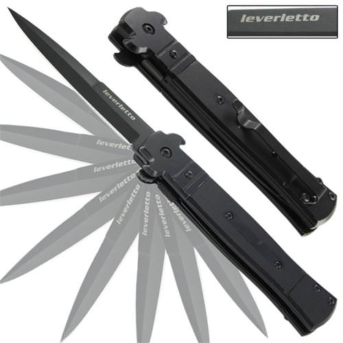 All Black Italian Stiletto Style Knife Spring Assisted Opening - Tophatter Daily Deals