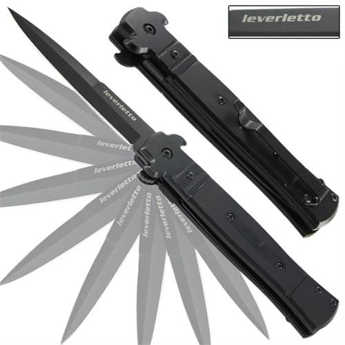 All Black Italian Stiletto Style Knife Spring Assisted Opening Collectible Weapons - Tophatter Daily Deals