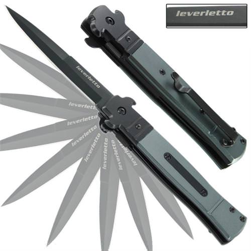 Grey Italian Stiletto Style Knife Spring Assisted Opening Collectible Weapons - Tophatter Daily Deals