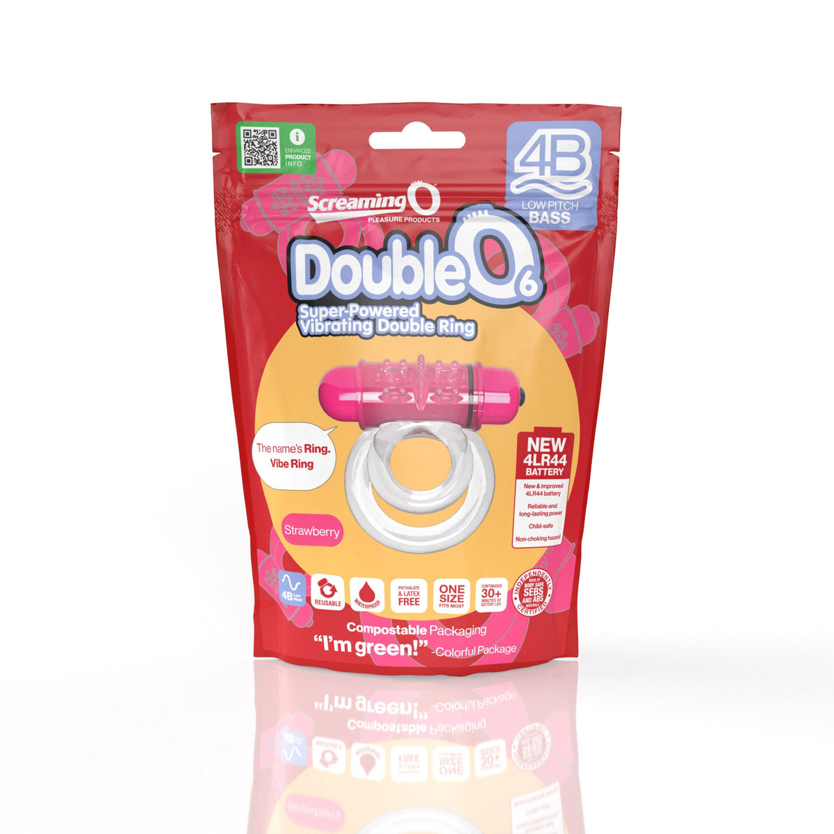 Double O 6 4B Low Pitch Bass (Strawberry) > Cock Ring > Vibrating - Tophatter Daily Deals