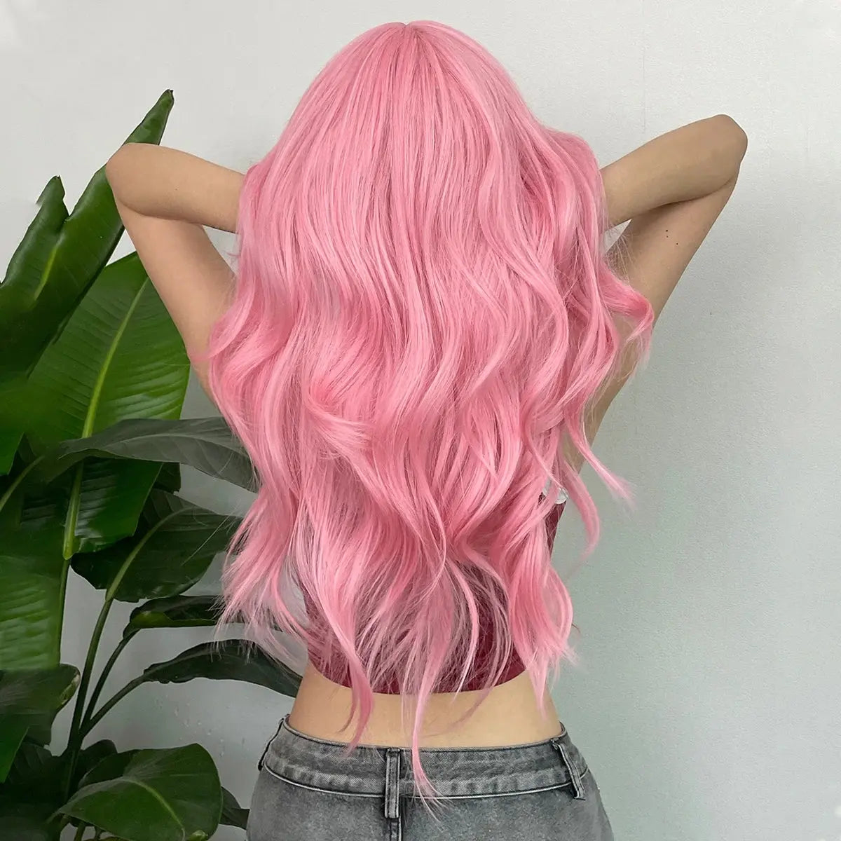 Light Pink Long Wavy Cosplay Synthetic Hair Wigs with Bangs for White Women Afro Lolita Water Wave Halloween Heat Reisitant Wig - Tophatter Daily Deals