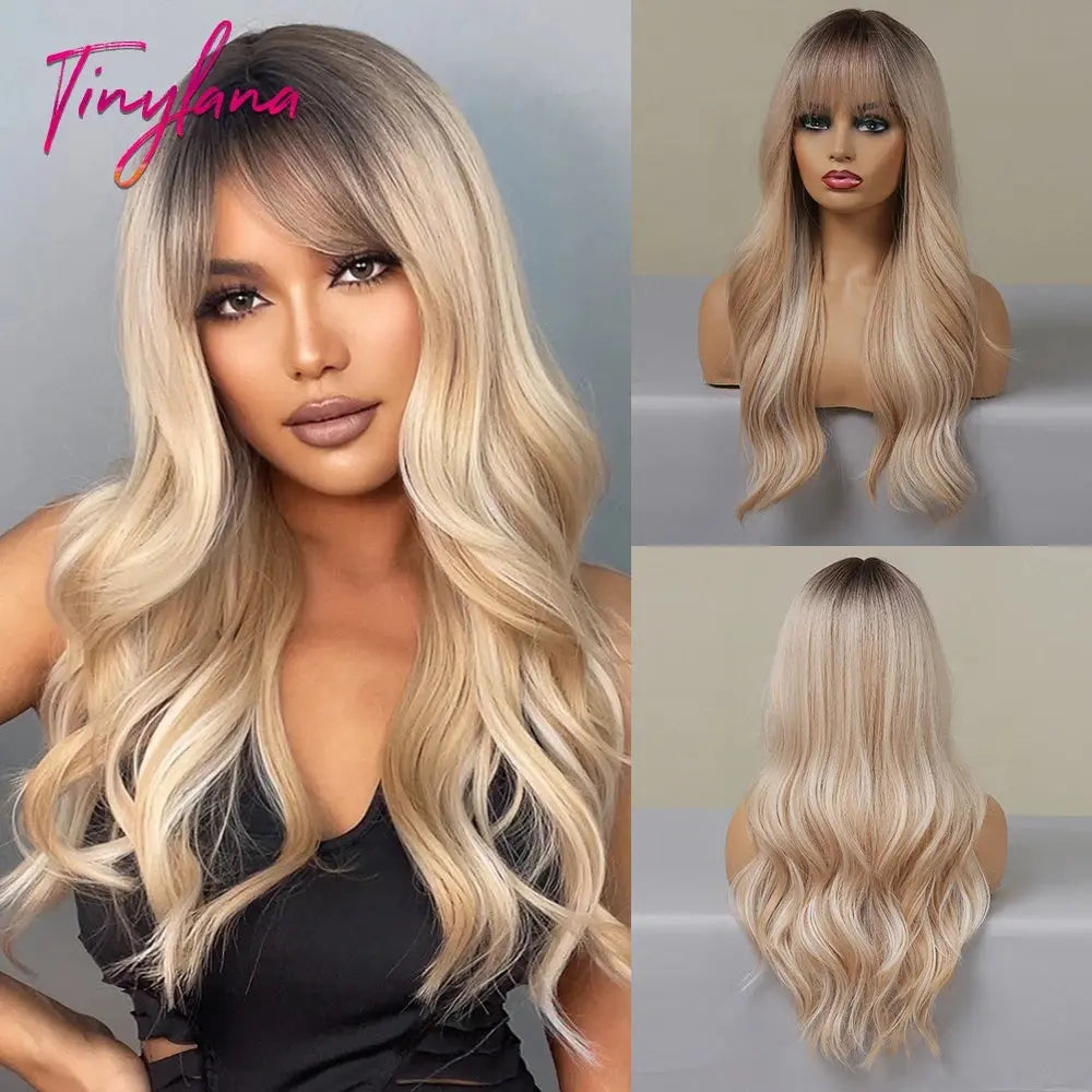 Light Pink Long Wavy Cosplay Synthetic Hair Wigs with Bangs for White Women Afro Lolita Water Wave Halloween Heat Reisitant Wig - Tophatter Daily Deals
