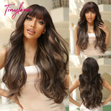Light Pink Long Wavy Cosplay Synthetic Hair Wigs with Bangs for White Women Afro Lolita Water Wave Halloween Heat Reisitant Wig - Tophatter Daily Deals