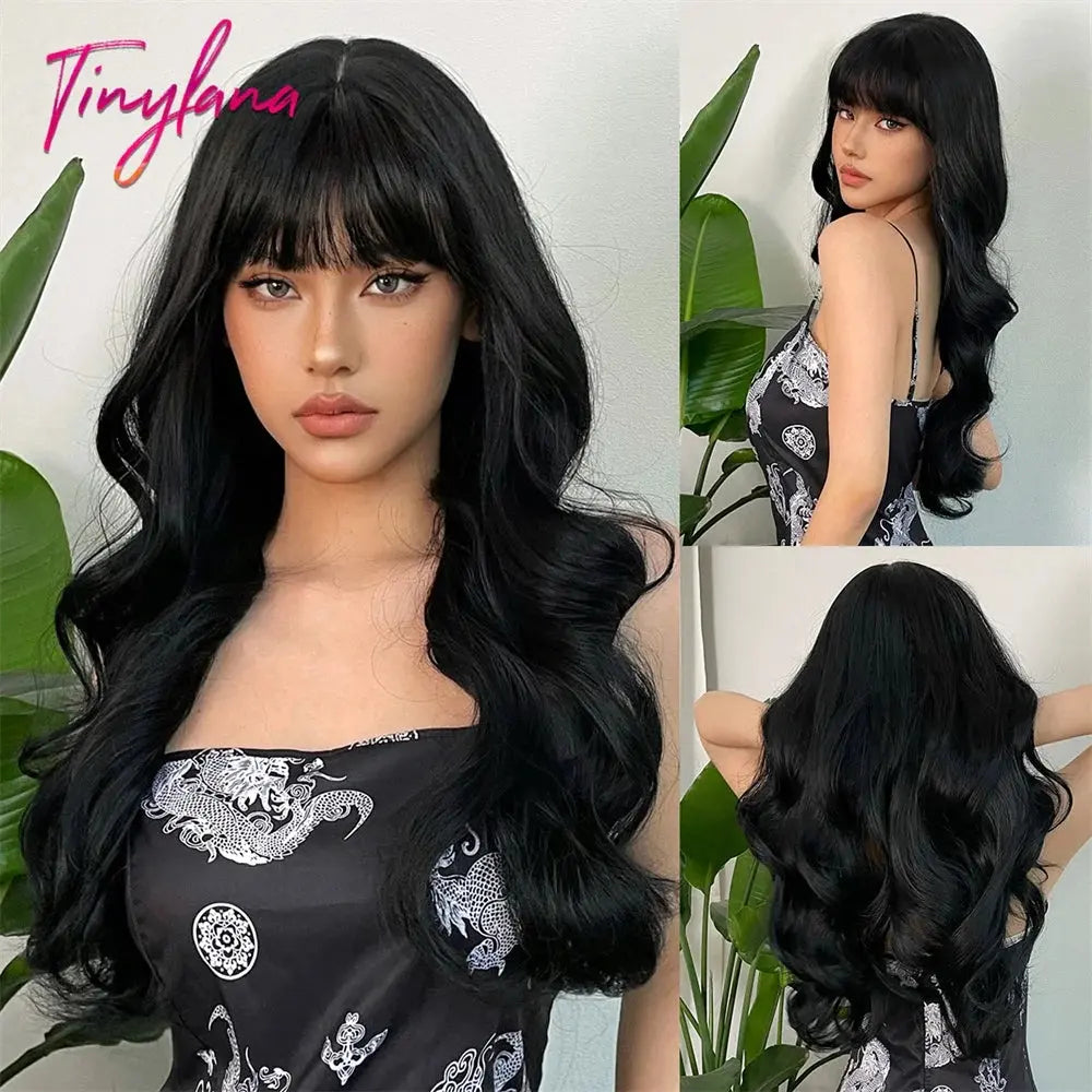 Light Pink Long Wavy Cosplay Synthetic Hair Wigs with Bangs for White Women Afro Lolita Water Wave Halloween Heat Reisitant Wig - Tophatter Daily Deals